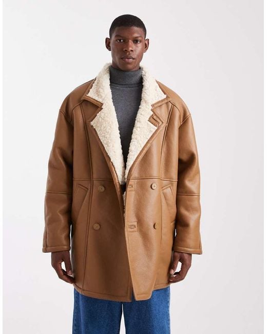 ASOS Brown Oversized Aviator Jacket for men