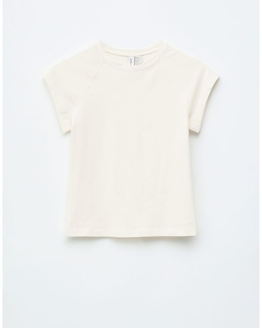 & Other Stories White Jersey Slim Fit Crew Neck Top With Cap Sleeves