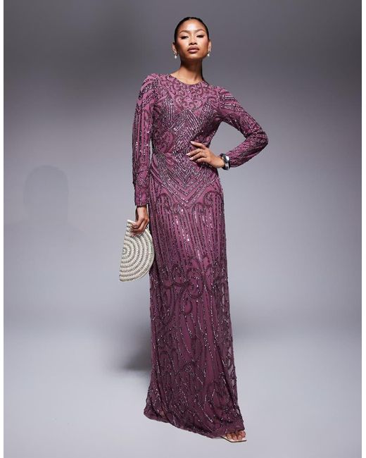 Beauut Purple Sequin Long Sleeve Maxi Dress