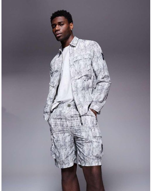 Marshall Artist Blue Co-Ord Faded Camo Print Cargo Shorts for men