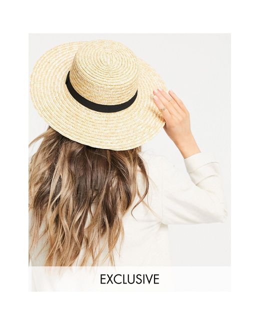 South Beach – exclusive – strohhut mit schwarzem hutband in Natur - Lyst