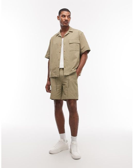 ASOS Natural Motionmaxtm Oversized Four Way Stretch Shirt for men