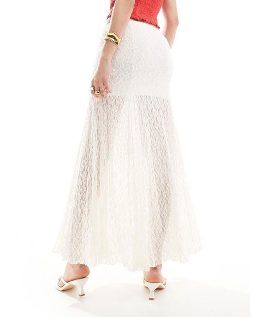 Bershka White Lace Midaxi Skirt