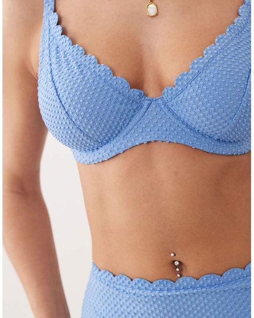 Peek & Beau Blue Textured Scallop Trim Underwire Bikini Top