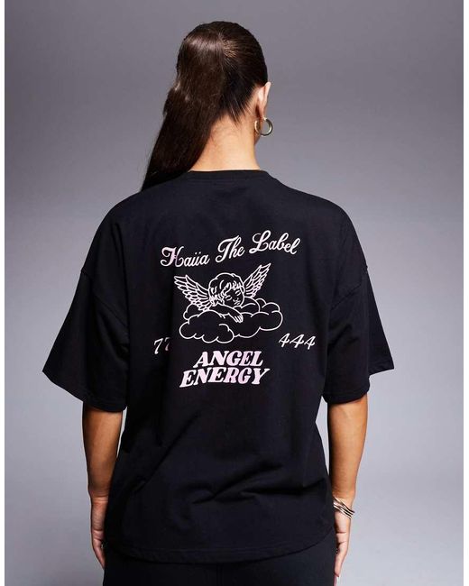 Camiseta Negra Y Rosa Extragrande Con Logo De Ángel De (Parte De Un Conjunto) Kaiia de color Blue