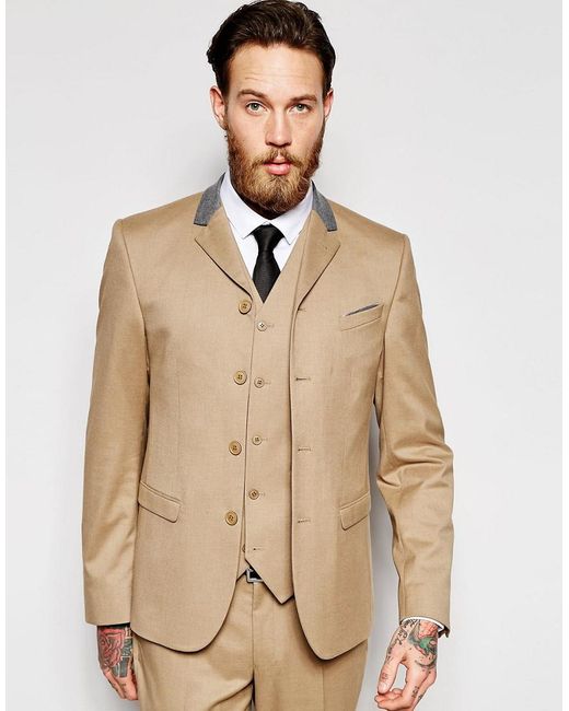 ASOS Brown Skinny Four Button Blazer In Camel for men