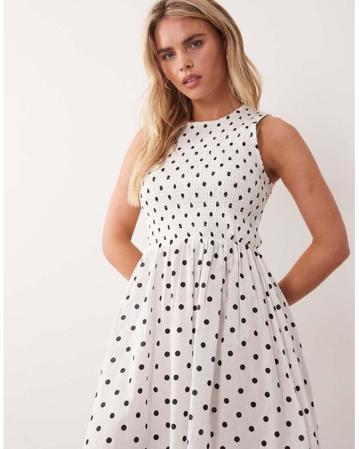 JDY Petite White Sleeveless Smock Midi Dress With Shirring