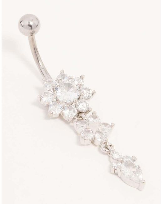 Piercing Para El Ombligo Con Diseño De Tres Flores Con Circonitas De Acero Quirúrgico Chapado En Rodio De Lovisa de color Natural