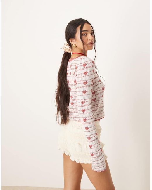 For Love & Lemons Pink Candy Heart Knit Cardigan