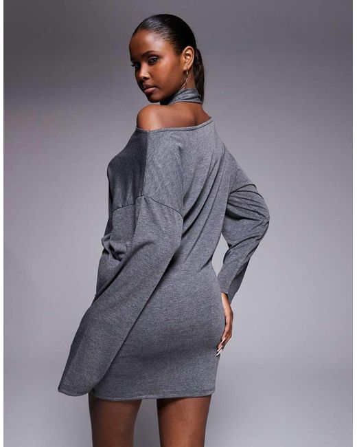 ASOS Gray Long Sleeve Mini Dress With Skinny Scarf