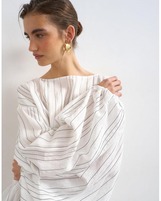 topshop white long sleeve dress Topshop ruched sleeve maxi dress in white