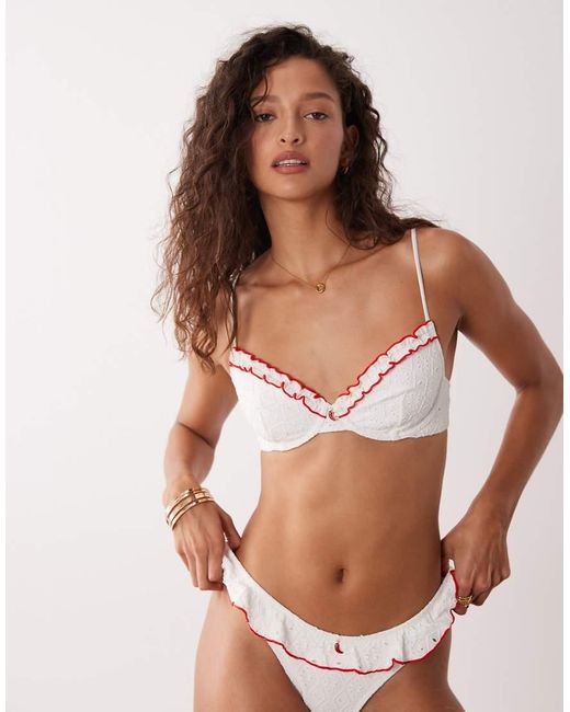 ASOS Brown Brynn Broderie Frilly Underwired Bikini Top With Chilli Charm