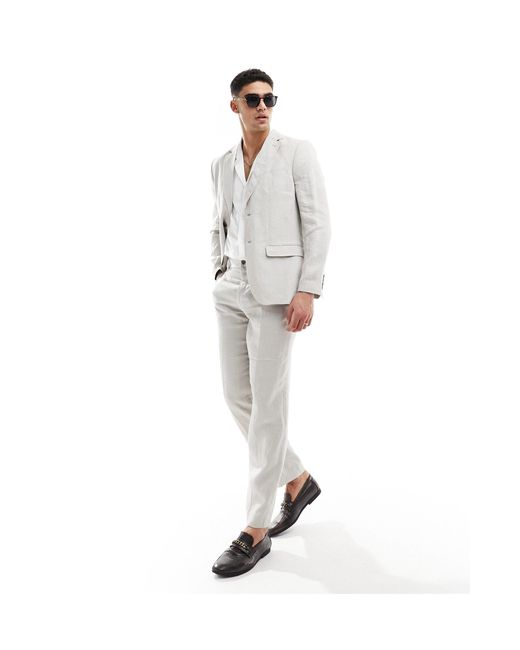 SELECTED White Linen Mix Suit Jacket for men