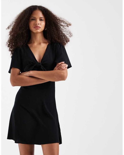 Vero Moda Black Easy Joy Short Sleeve Bow Front Mini Dress