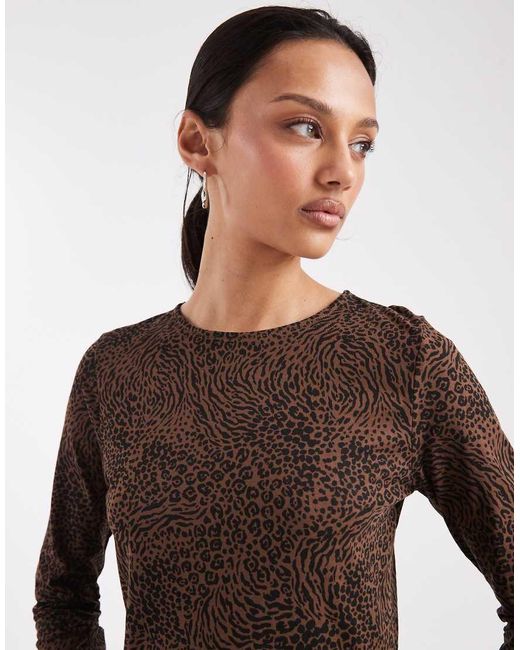 Brave Soul Jersey Mini Jurk Met Verlaagde Taille En Dierenprint in het Natural