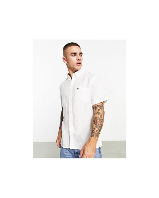 Lacoste Overhemd Met Logo En Korte Mouwen in het Wit voor heren | Lyst NL