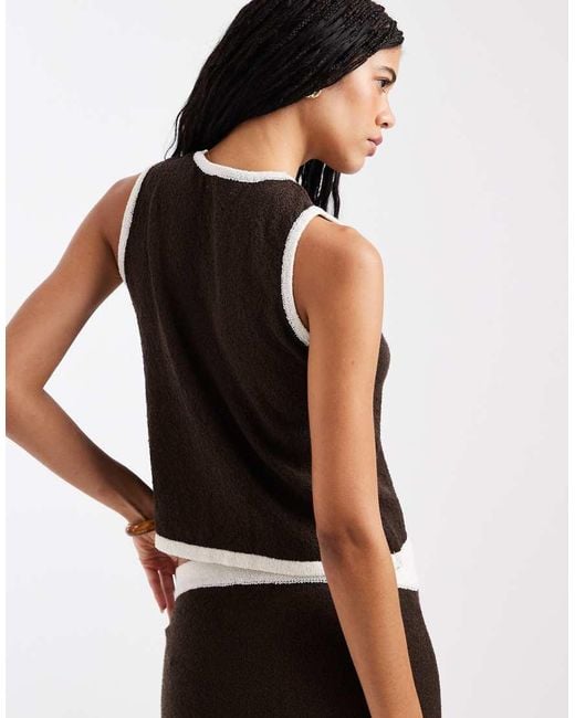 4th & Reckless Brown Knitted Contrast Trim Tie Front Beach Waistcoat Top Co-Ord