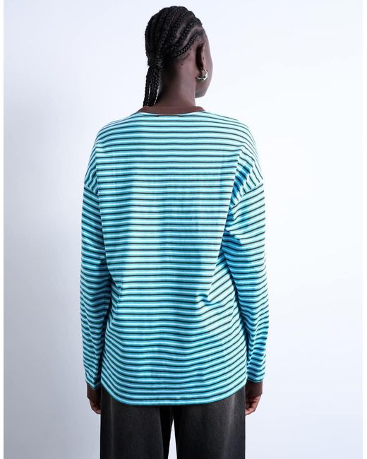 TOPSHOP Blue Stripe Long Sleeve Slouchy Skater Tee