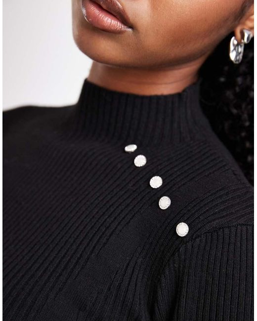 The Frolic Black Exclusive Ribbed Knit Pearl Detail Flare Sleeve Jumper