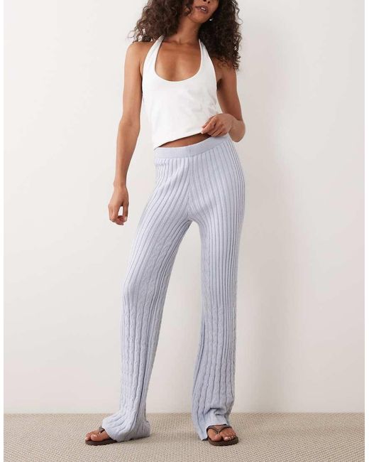 River Island Blue Knitted Wide Leg Cable Knitted Trouser Co-Ord