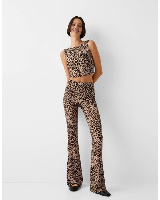 Bershka Natural Flared Trousers