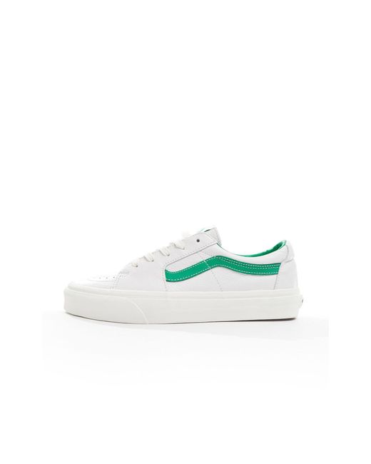 Vans Gray Sk8-low Leather Sneakers With Green Detail