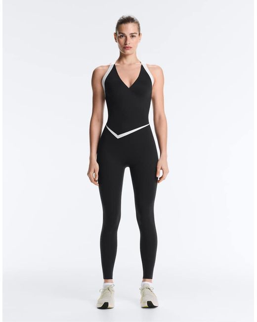 Oysho Black Perfect-Adapt Sleeveless Contrast Jumpsuit