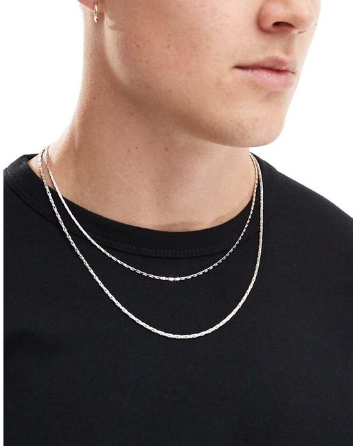 ASOS Black 2 Pack Skinny Chain Necklace Set for men