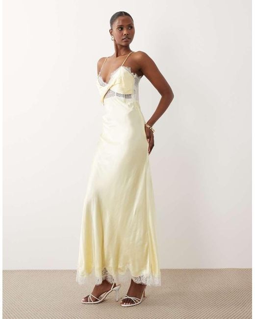 Bardot Natural Taryn Lace Trim Satin Maxi Dress With Twist Detail