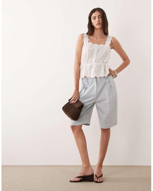 Nobody's Child White Elena Cotton Square Neck Broderie Detail Tie Waist Cami Top