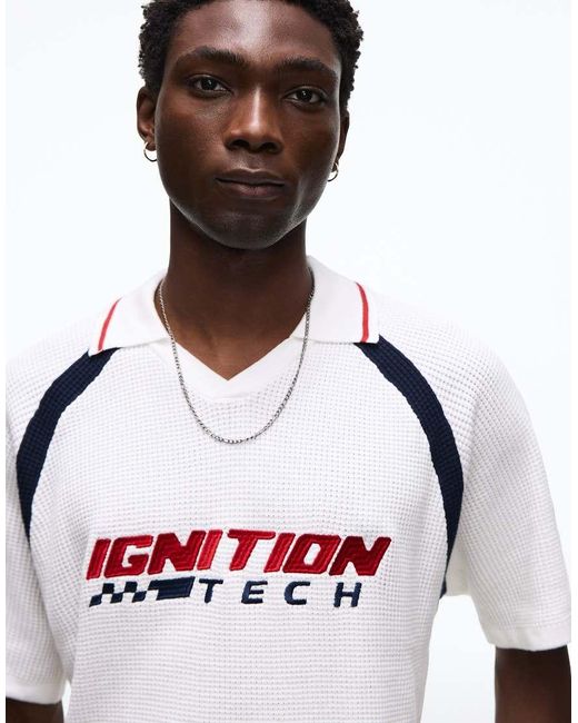 Bershka White Retro Sport Polo for men