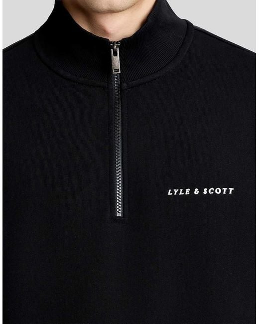 Lyle & Scott Black Mid Layers Script Heavyweight Loopback Quarter Zip Sweatshirt for men