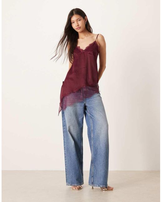 ASOS Purple Satin Lace Trim Asym Hem Cami Top