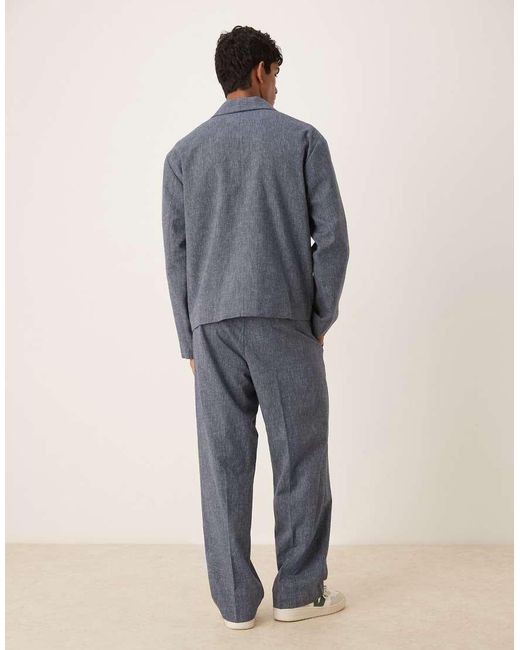 ASOS Blue Wide Leg Linen Suit Trousers for men