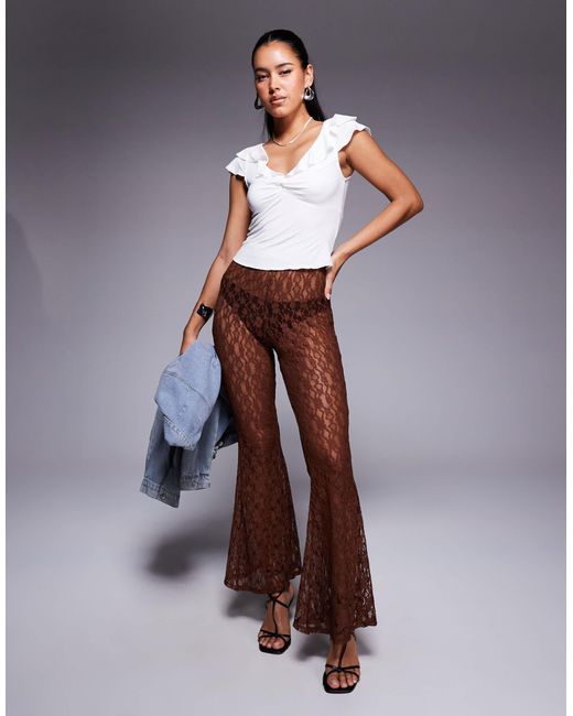 ASOS Brown – stark ausgestellte hose aus transparenter spitze
