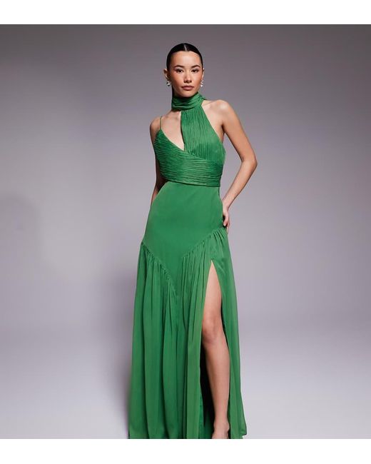 ASOS Green Asos Design Petite Halter Gathered Full Skirt Maxi Dress