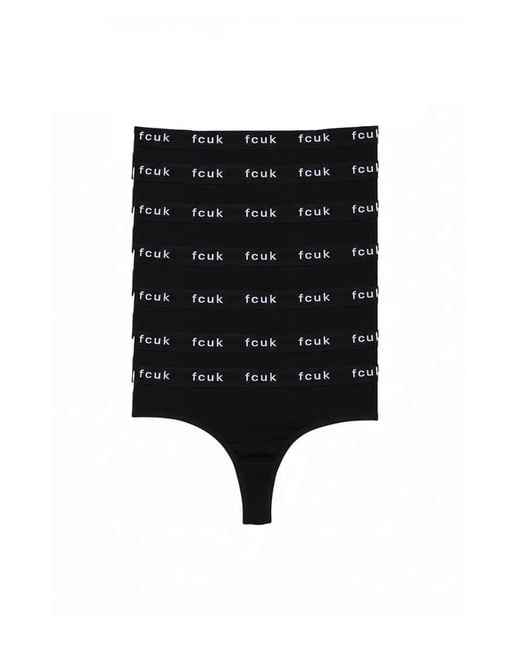 French Connection Black 7 Pack Cotton Fcuk Ladies Thongs