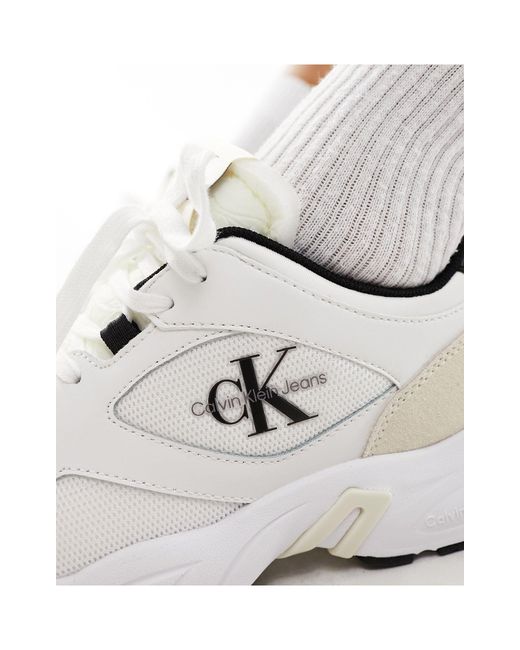 Calvin Klein White Leather Retro Lace Up Trainers