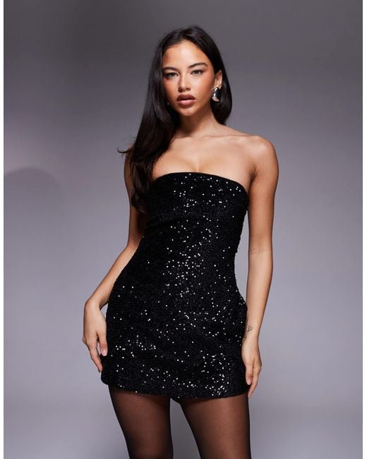 The Frolic Exclusive Velvet Sequin Bandeau Mini Dress With Oversized Bow  Detail in Black | Lyst