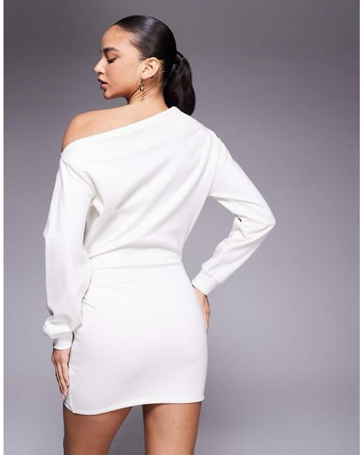ASOS Natural Circular Design Collection Wrap Sweat Mini Dress Off Shoulder