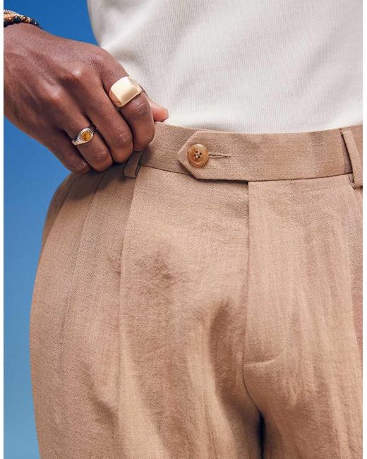 Pantalones De Vestir Claro De Pernera Ancha Con Pinzas Dobles De Tejido Efecto Lino De ASOS de hombre de color Natural