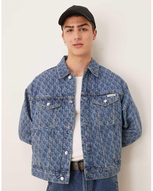 Calvin Klein Blue 90s All Over Print Denim Jacket for men