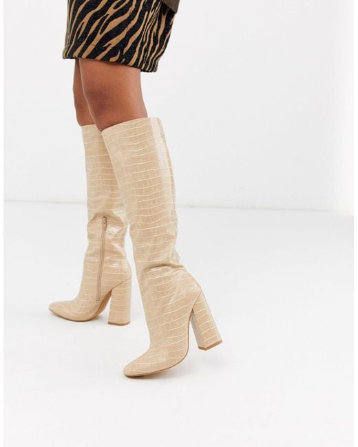 Missguided Natural Knee High Croc Boots