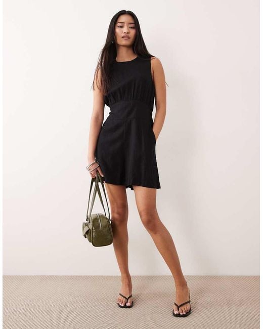 Nobody's Child Black Macie Linen Rich Sleeveless Open Back Playsuit