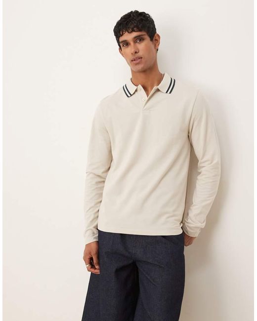 Polo A Maniche Lunghe di ASOS in Natural da Uomo