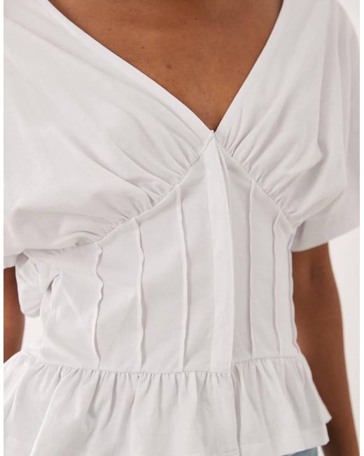 ASOS White Gathered Bust Top With Corset Waist