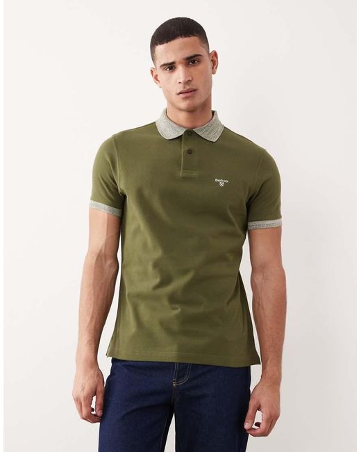Barbour Green Marlton Tailored Polo Shirt With Contrast Collar & Cuffs for men