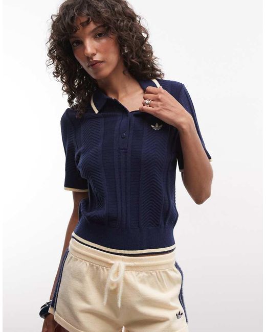 Adidas Originals Blue Cable Knit Polo