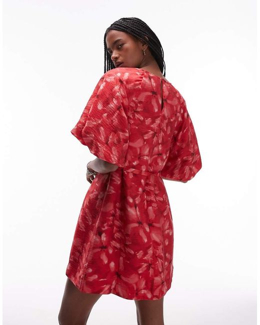& Other Stories Red Mini Round Neck Dress With Puff Sleeves And Detachable Belt