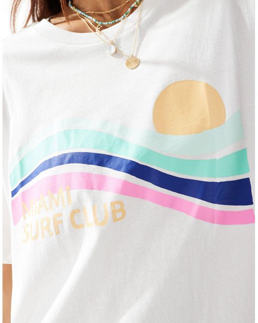 Pieces White 'surf Club' Beach T-shirt Mini Dress
